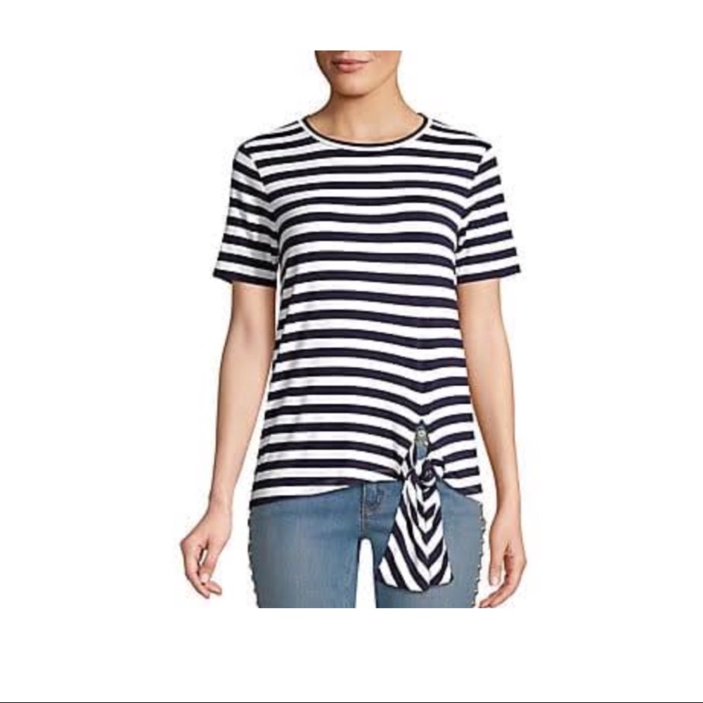 MICHAEl Michael Kors Navy Stripe Front-Tie Top